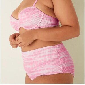 VS Pink High Waist Bikini Pink Crinkle Tie Dye Swimsuit -TOP and BOTTOM